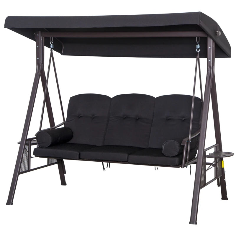 3 Seater Canopy Cushion Shelter Outdoor Bench Black - Swing Chair Hammock Chair-Twilight Gardens