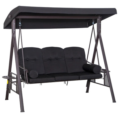 3 Seater Canopy Cushion Shelter Outdoor Bench Black - Swing Chair Hammock Chair-Twilight Gardens