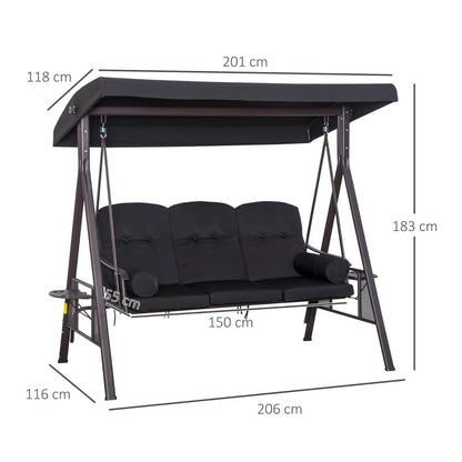 3 Seater Canopy Cushion Shelter Outdoor Bench Black - Swing Chair Hammock Chair-Twilight Gardens