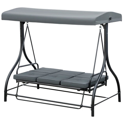 3 Seater Canopy Swing Chair, 2 in 1 Garden Swing Seat Bed, with Adjustable Canopy and Metal Frame, Dark Grey-Twilight Gardens