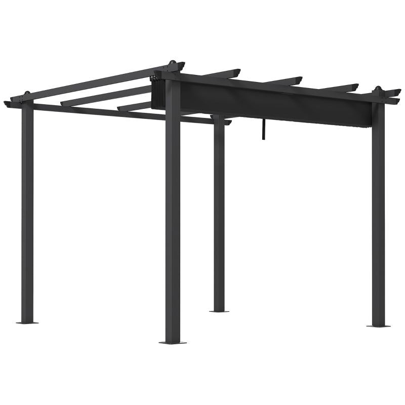 3 x 3m Aluminium Pergola, with Retractable Roof - Dark Grey-Twilight Gardens