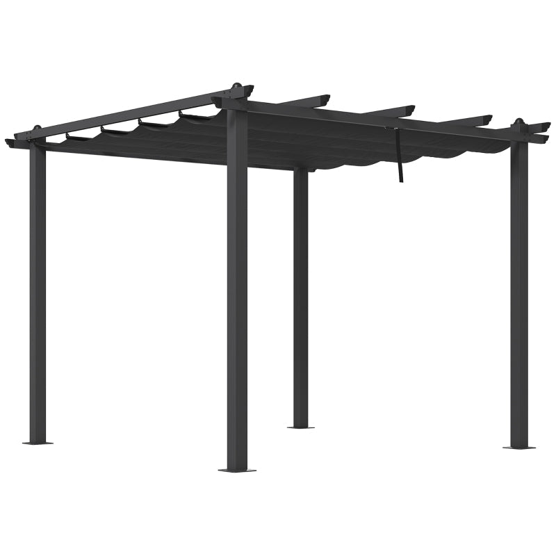 3 x 3m Aluminium Pergola, with Retractable Roof - Dark Grey-Twilight Gardens