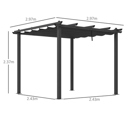 3 x 3m Aluminium Pergola, with Retractable Roof - Dark Grey-Twilight Gardens