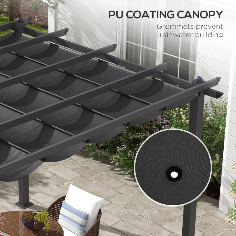 3 x 3m Aluminium Pergola, with Retractable Roof - Dark Grey-Twilight Gardens