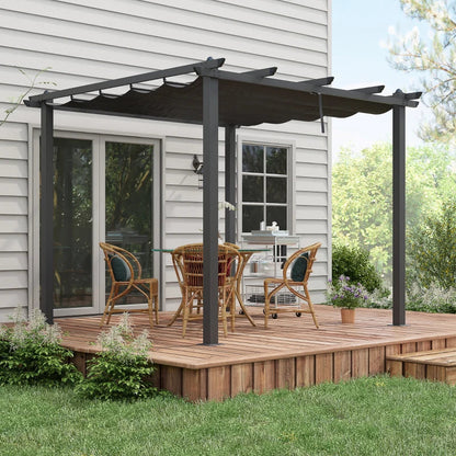 3 x 3m Aluminium Pergola, with Retractable Roof - Dark Grey-Twilight Gardens