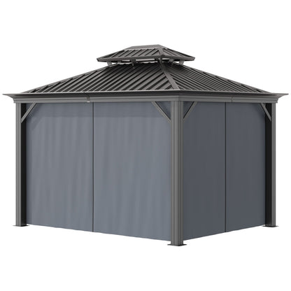 3.7 x 3(m) Outdoor Hardtop Gazebo Canopy Aluminum Frame with 2-Tier Roof & Mesh Netting Sidewalls for Patio, Grey