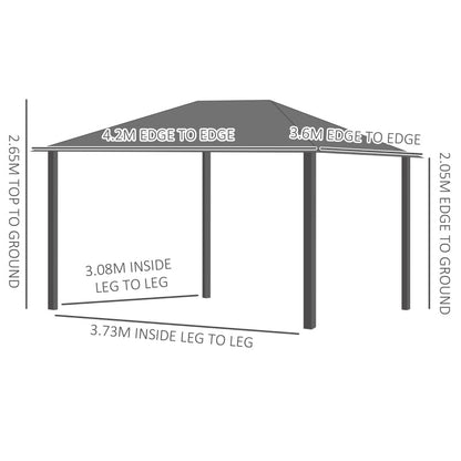 4 x 3.6m Hardtop Gazebo with UV Resistant Polycarbonate Roof & Aluminium Frame, Garden Pavilion with Mosquito Netting and Curtains