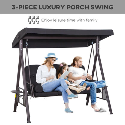 3 Seater Canopy Cushion Shelter Outdoor Bench Black - Swing Chair Hammock Chair