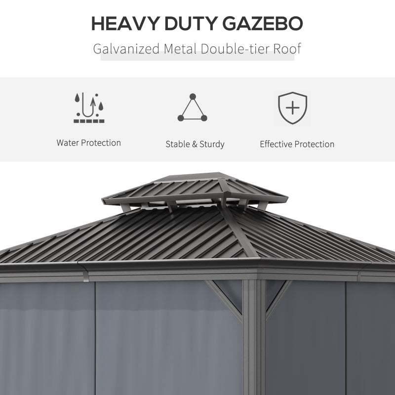 3.7 x 3(m) Outdoor Hardtop Gazebo Canopy Aluminum Frame with 2-Tier Roof & Mesh Netting Sidewalls for Patio, Grey