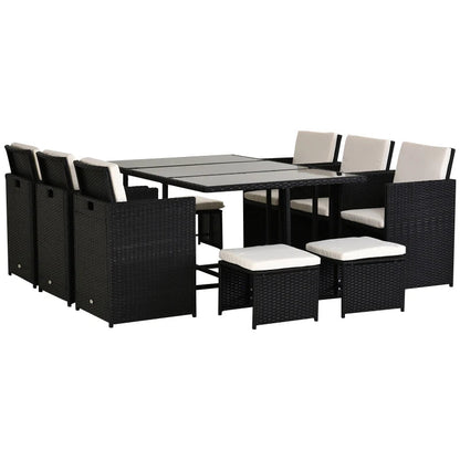 Rattan Dining Set Garden Furniture Patio set 11 PC with Cushion Black /Milk White-Twilight Gardens