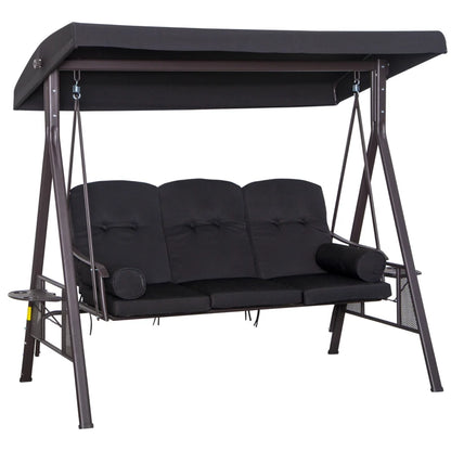 3 Seater Canopy Cushion Shelter Outdoor Bench Black - Swing Chair Hammock Chair